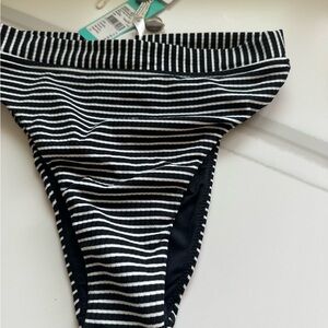 Seafolly Black and White Striped Bikini Bottom High Leg